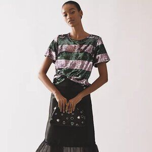 Maeve Short-Sleeve Sequin Striped Top